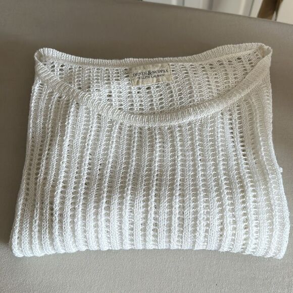 Denim & Supply Ralph Lauren White Open Knit Sweater Boho Festival Beach Coverup - Picture 10 of 10